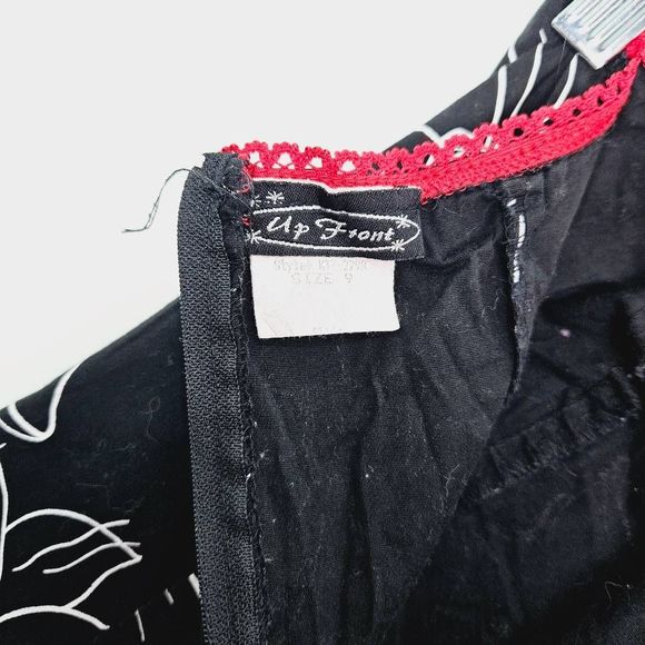 UP FRONT Black White Floral Pinup Inspired Fit & Flare Dress w/ Red Tulle Size 9 - Picture 7 of 7